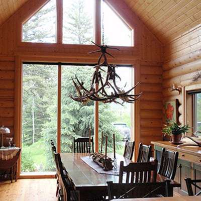 Unique Antler Chandelier in a Big Sky Log Home